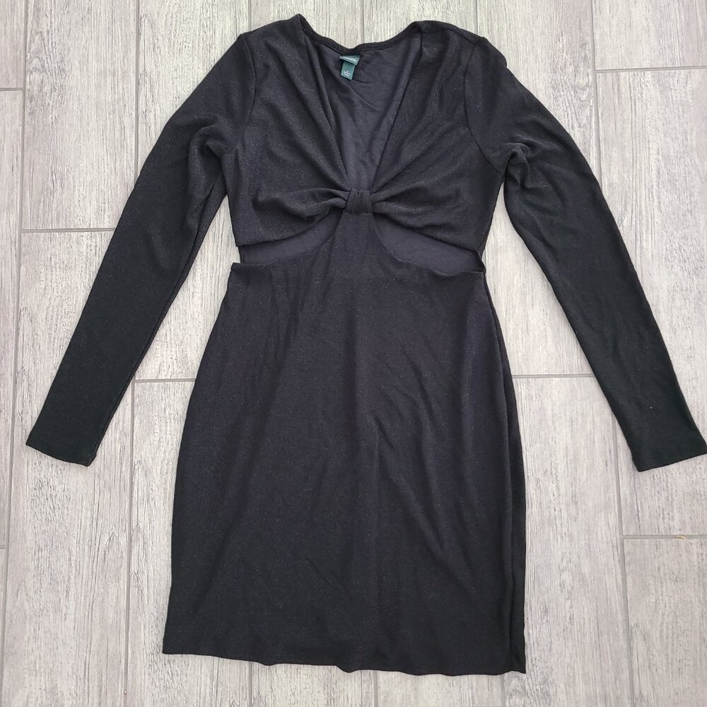 Wild Fable women's long sleeve black formal fitted v-neck dress size medium - Picture 5 of 11